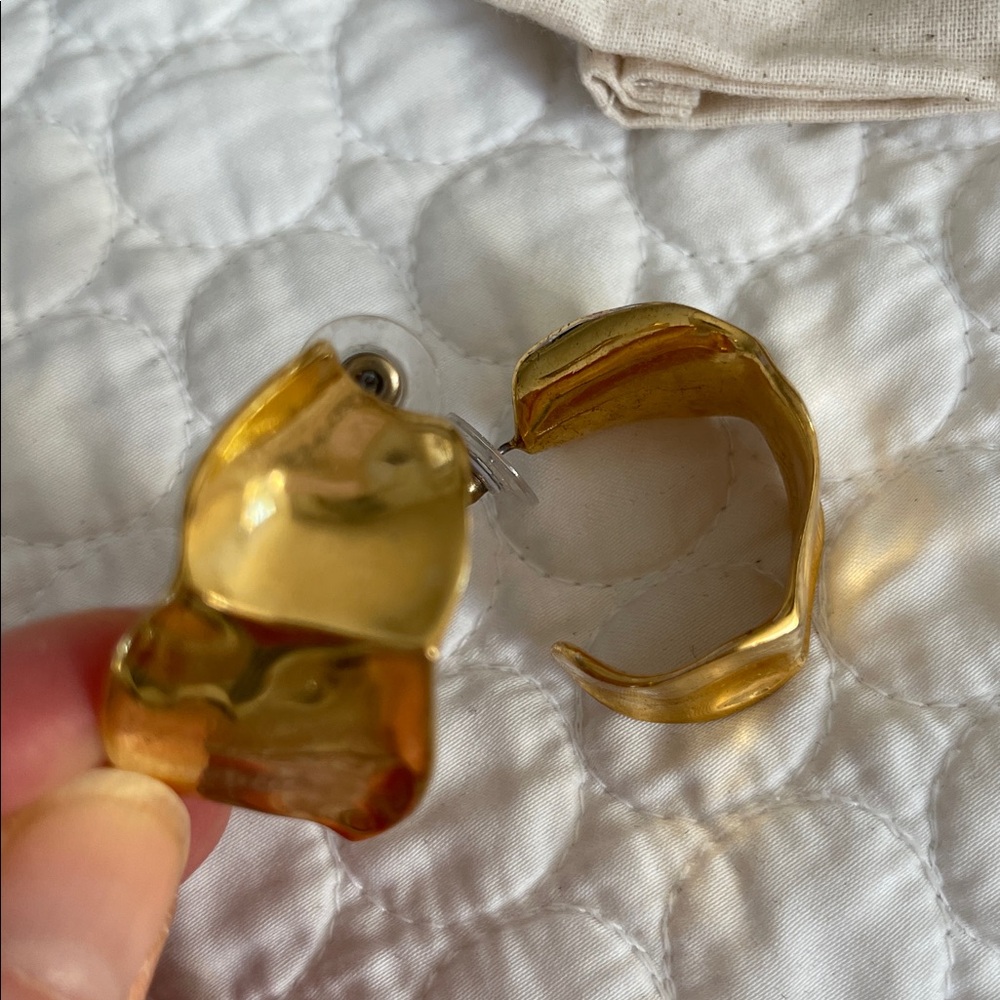 Brinker + Eliza Shiny Gold Statement Hoops size of a quarter coin. - Picture 2 of 4